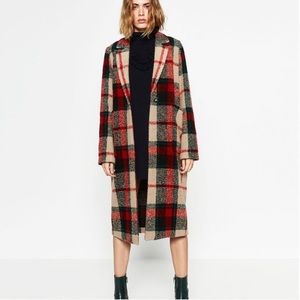 Women’s ZARA kintwear wool trench block plaid coat size S